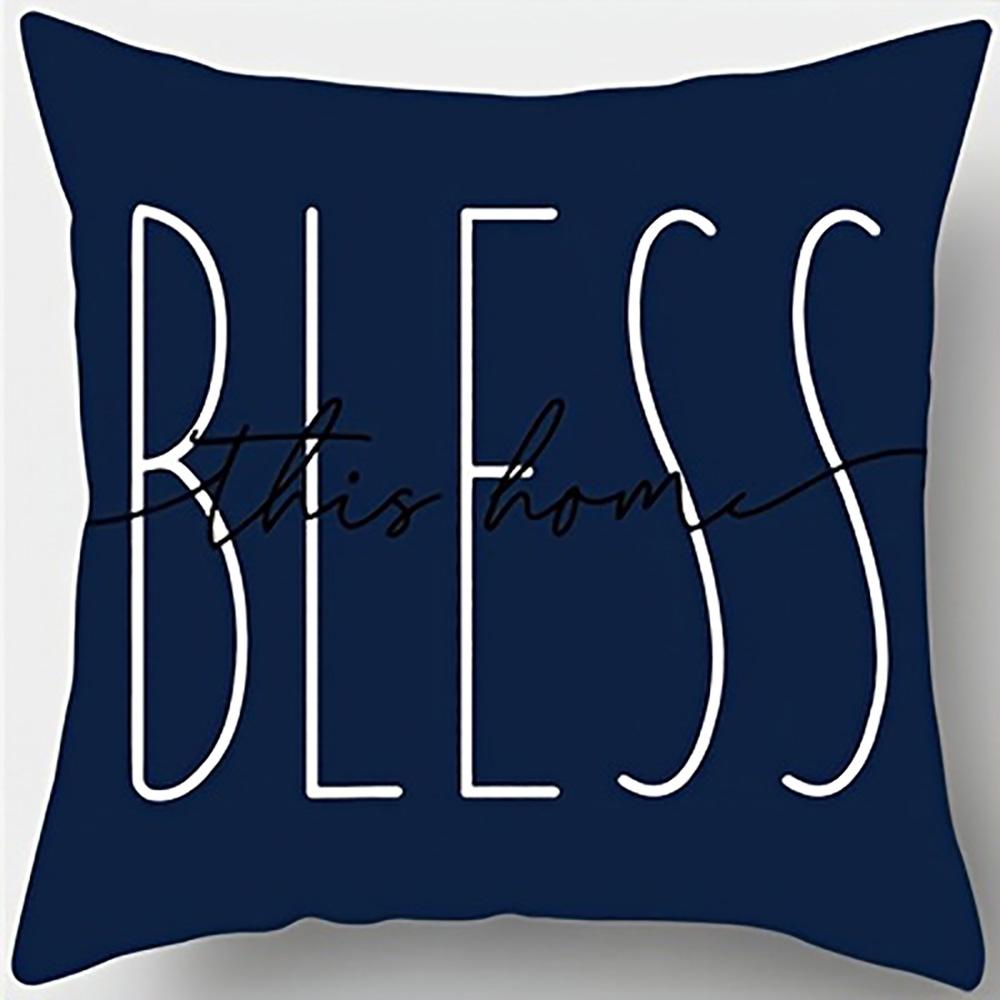 1/4pcs Blue Floral Home Bless Pillowcases Sofa Cushion Cover Home Bedroom Room Decoration