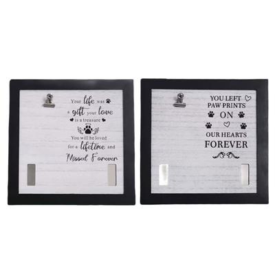Wood Pet Photo Frame with Collar Holder Clip for Cherishing Memory of Dog and Cats 9x9Inch Pet Memorial Picture Frame