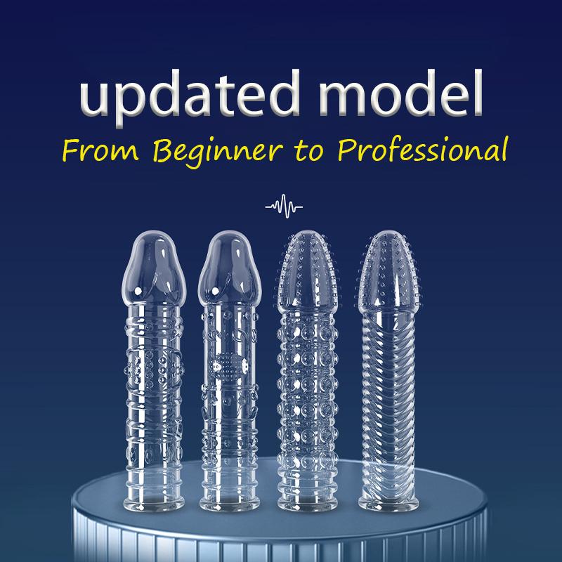 Penis Extension Sleeve Vibrator Extender 8cm Reusable Condoms Soft Delay Ejaculation Dick Sleeve Adult Sex Toys For Men Women