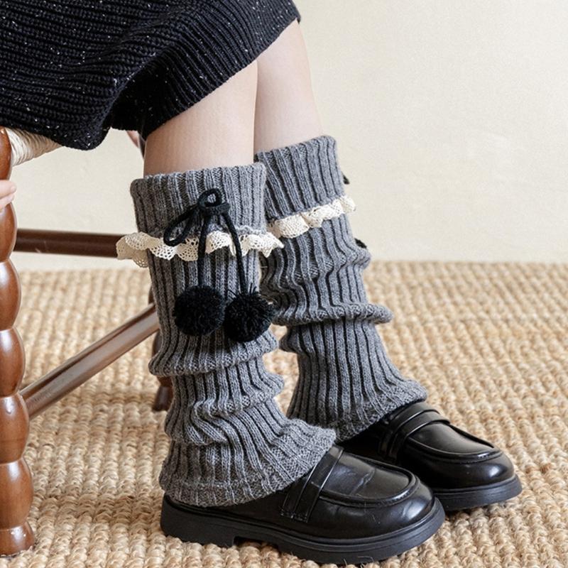 Lolitas Beinstulpen Gestrickte Beinstulpe Süße Weite Bündchen Knöchel Haufen Socken Schülerinnen Fußbedeckung Spitze Rüschen Beinsocken