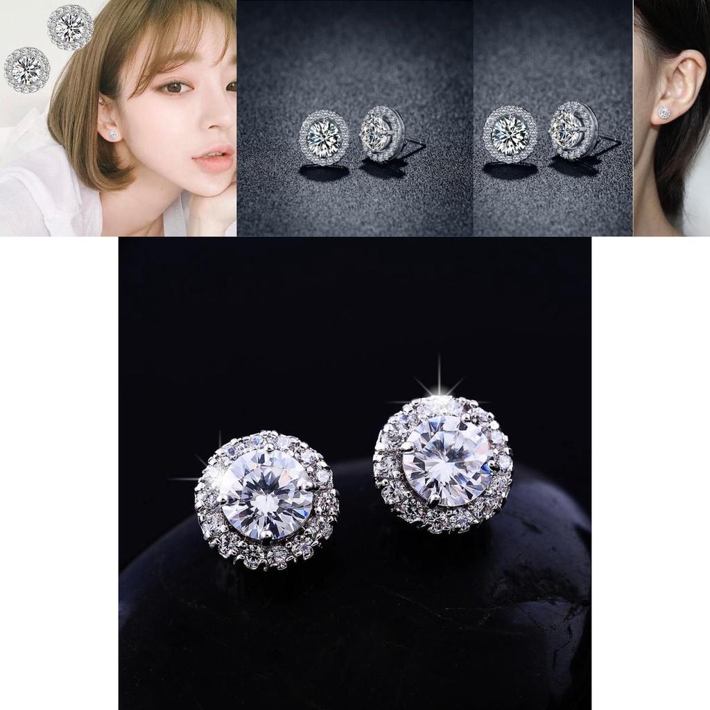 Full Round Stunning Drill Zircon Crystal Ear Studs Fashionable Ear Womens