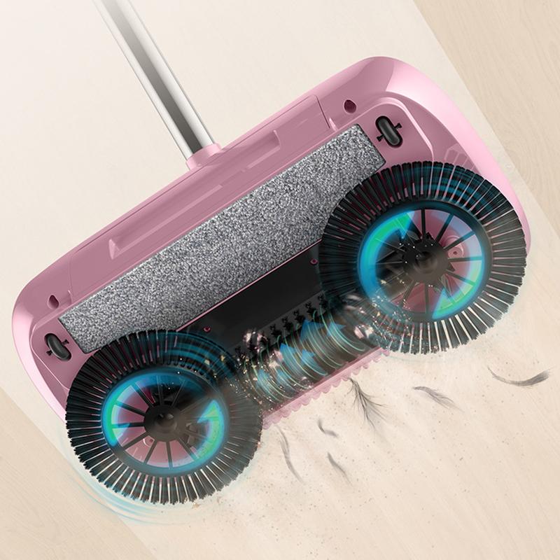 2 in 1 Staubsaugerbesen Hocheffizient Leistungsstarker Manueller Staubsauger Handschubkehrmaschine Wischmopp Reinigungsmaschine Rosa mit