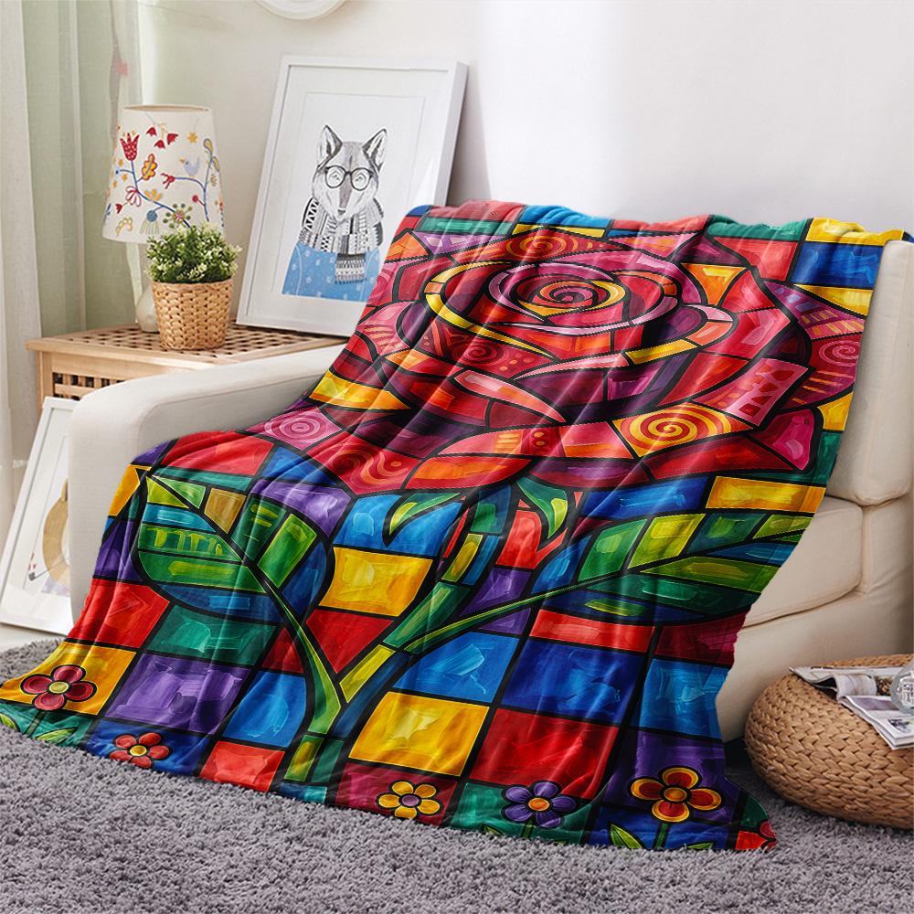 1PC Sleeping Rose  Print FlAannel Blanket, High quality Comfortable for All Seasons, Home Decor, Warmth and Comfort