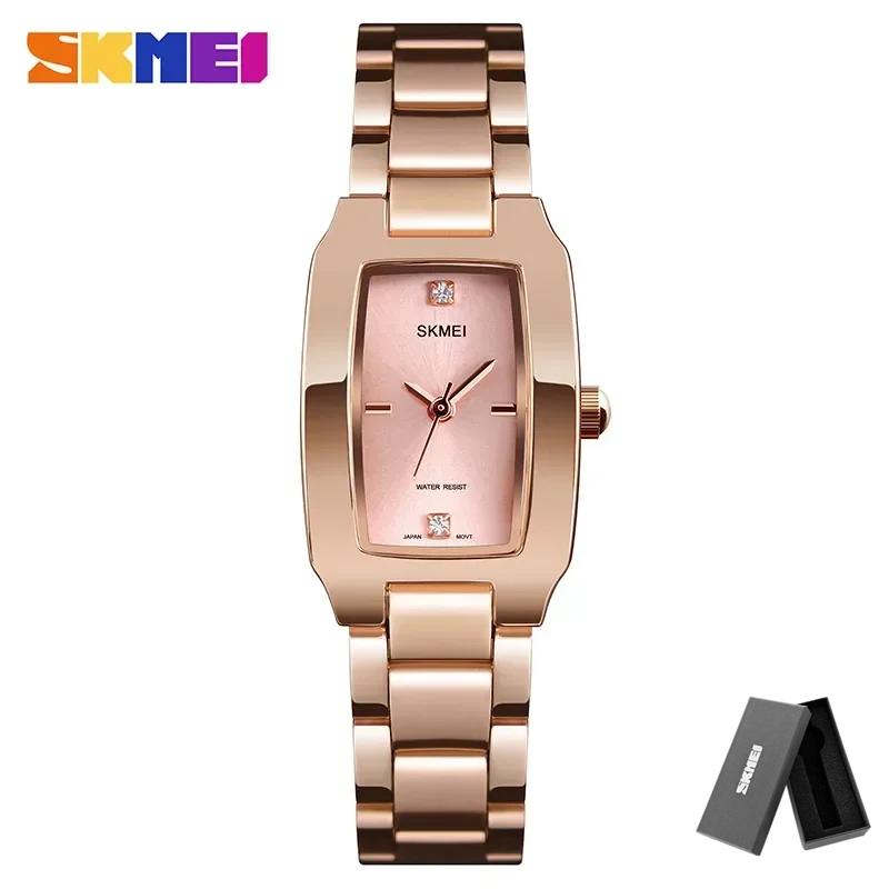 SKMEI 1400 Relogio Feminino Quartz Watch Fashion Thin Watches Ladies Casual Dress Luxury Silver Ladies Rhinestone Waterproof