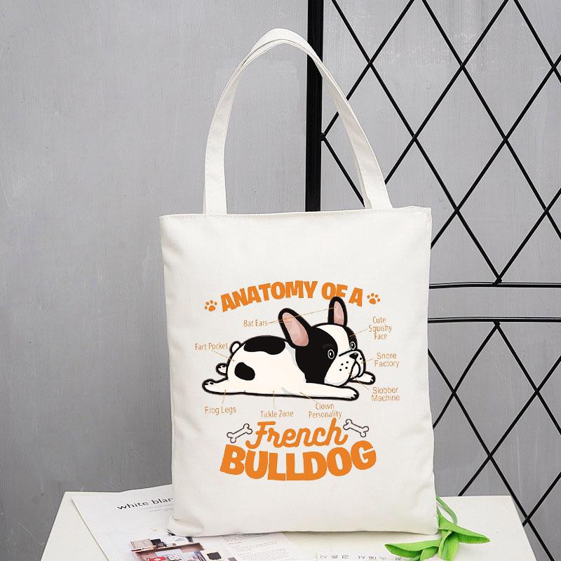 Frenchie French Bulldog Print Reusable Women Shopping Tote Bag Women Shoulder Bag Students Teacher Book Bag Travel Storage Bags