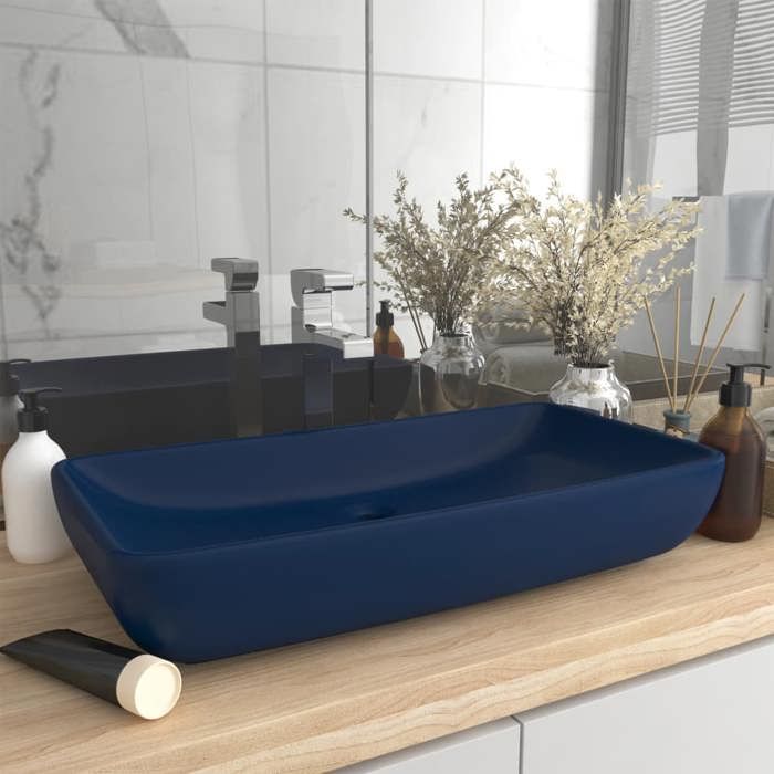 VidaXL Lavabo de Luxe Rectangulaire Vasque à Poser de Toilette Lave-mains de Salle de Bain Salle Cosmétique Maison Bleu 146957