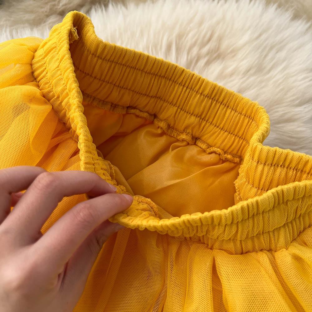 Spring And Summer Pure Color Mesh Pleated Skirt Medium Length Classic Loose And Thin Versatile High Waist Skirt