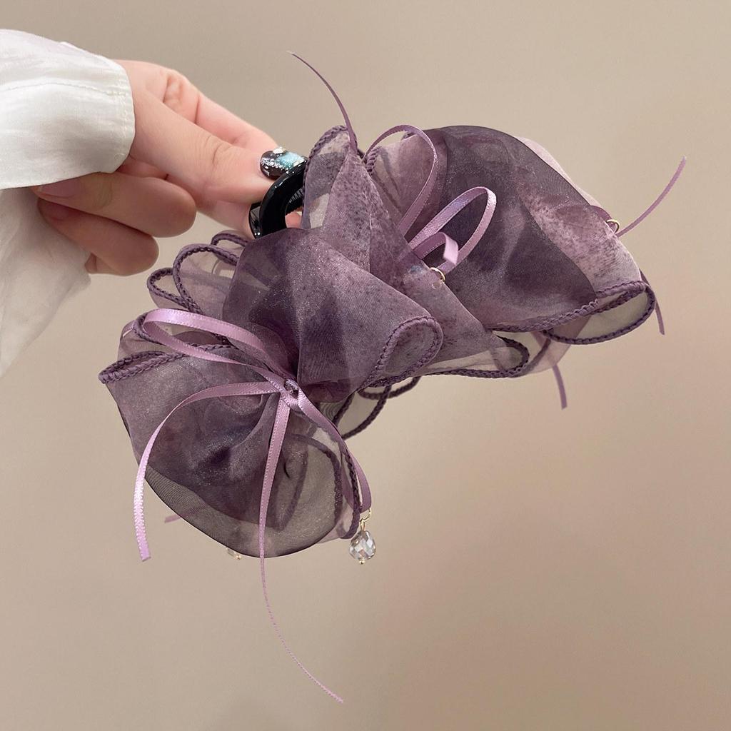 Fluffy Bubble Gauze Large Claw Clip for Women - Thin, High-End Style Shark Hair Bun Clip