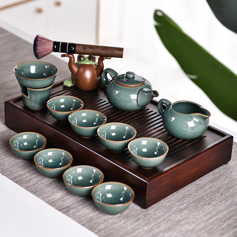 Lainuo Ge Kiln Tea Set with Bamboo Tray
