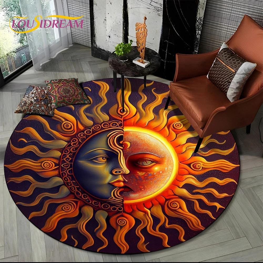 3D Mysteriou Sun Moon Tarot Mandala Magic Round Area Carpet Rug for Living Room Bedroom Kid Playroom Decor,Pet Area Rug Non-slip