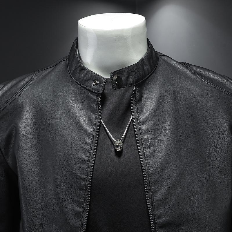 Men's Retro PU Leather Motorcycle Jacket with Stand Collar