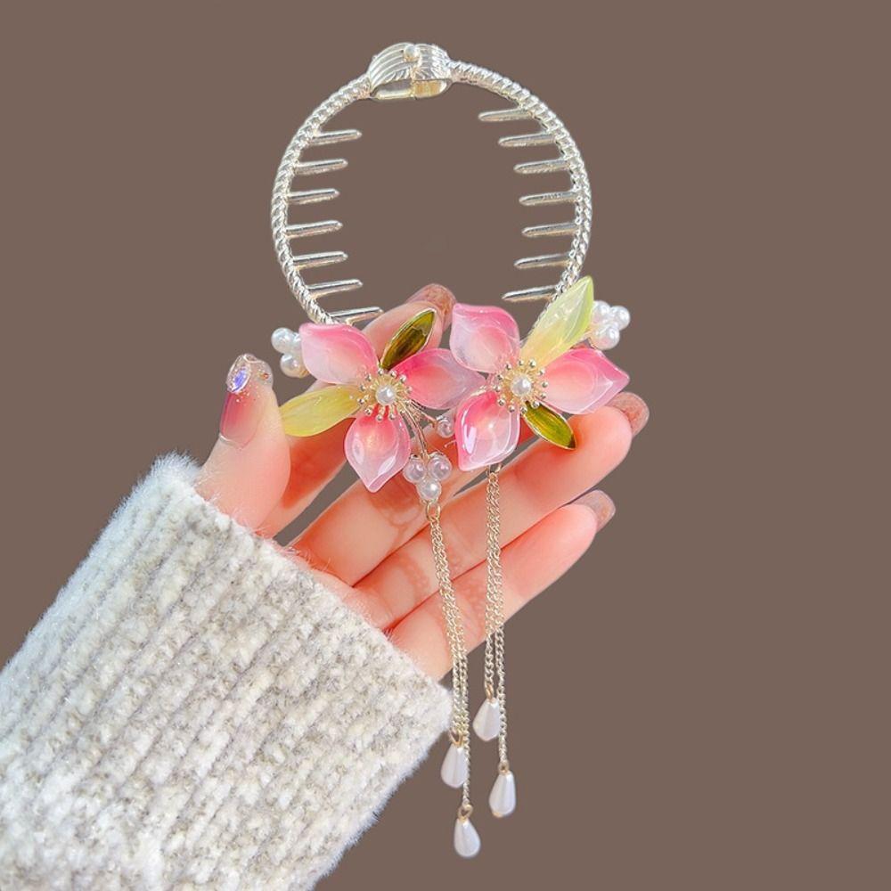 Antique Flower Horsetail Buckle Tassel Hanfu Headwear Elegant Flower Ponytail Holder  Girls