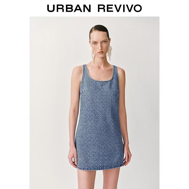 

Women s Rhinestone U-Neck Sleeveless Denim Dress XS
