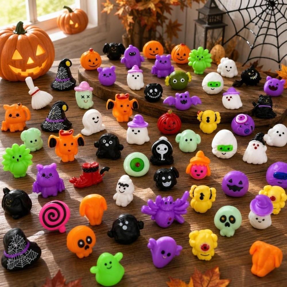 50Pcs Soft Halloween Squeeze Toys Anxiety Relief TPR Fidget Toy Ghost Squishy Toy for Kids Adults