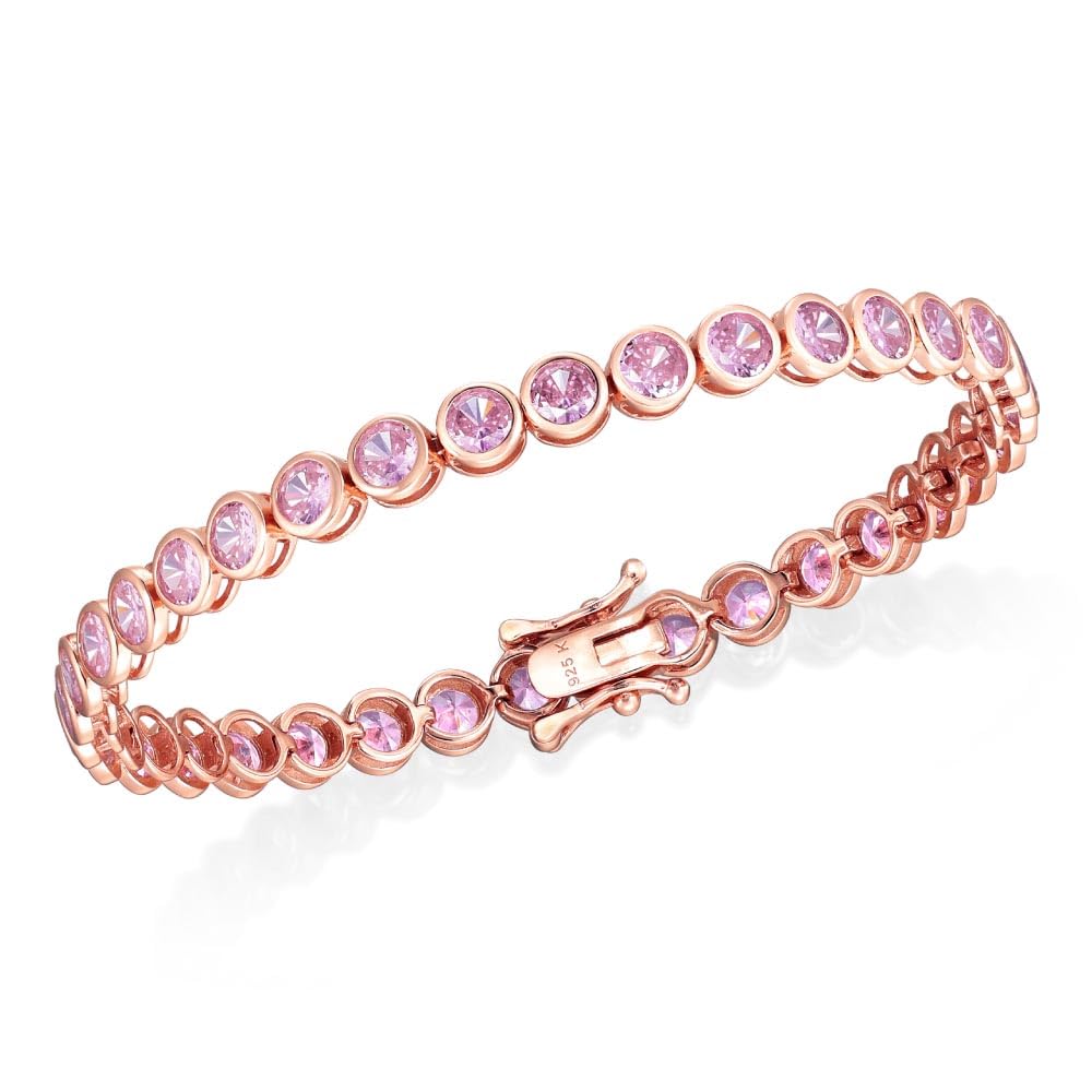 [Gift from New York] Women's Tennis Bracelet, Pink, K18 (18k) Pink Gold Plated, Sterling Silver 925, Hypoallergenic, Birthday Gift for Women