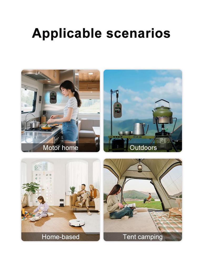 4-in-1 Portable CO Detector: Carbon Monoxide Alarm, Temperature & Humidity Monitor with Flashlight, Long-Lasting Battery