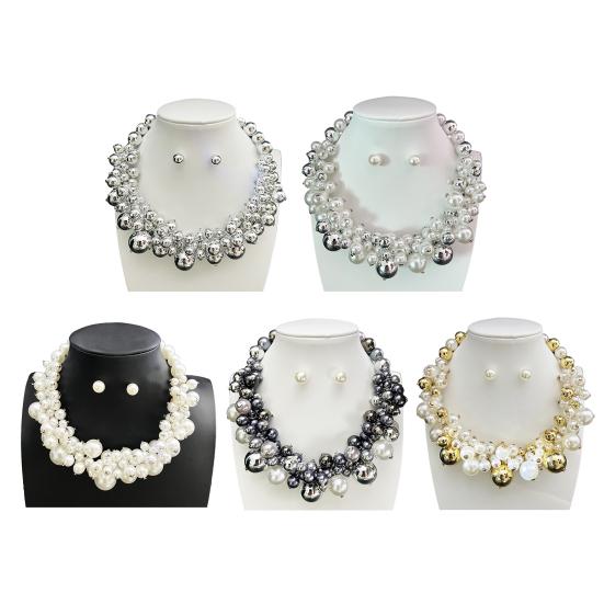 Vintage Faux Pearl Necklace 1 Set Chunky Jewelry, Beaded Choker And V-neck Accessory Earrings, Metallic for Women Dinner Parties Wedding Statement