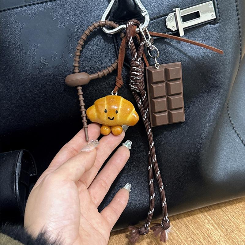 Braided Rope Bag Pendant High-grade Keychain Pendant Cute Miu Series Alkaline Water Bread Ins Bag Pendant Chocolate Pendant