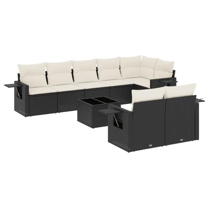 VidaXL Salon de Jardin avec Coussins 9 pcs, Canapés de Terrasse, Ensemble de Meubles de Patio, Mobilier d'Extérieur, Noir 3220425