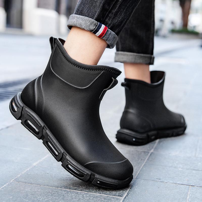 Black Rain Boots Men s Waterproof Non-slip Short Boots for Wading in Water Round Toe PVC Boot Tubular Seams 39
