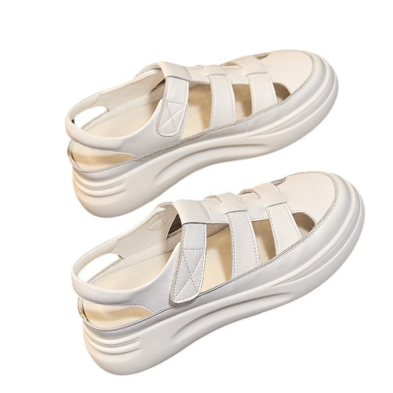 Sandales Baotou pour femmes nouvel été tissées à semelles épaisses à hauteur intérieure augmentant chaussures blanches