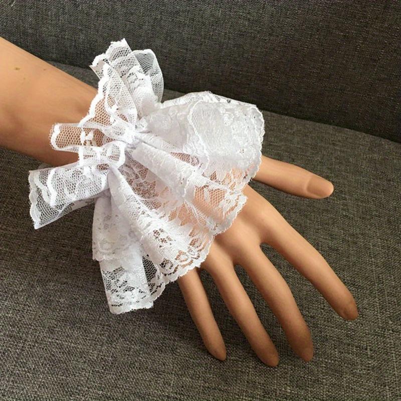 1 Pair Detachable Lace Wrist Cuffs Lolita Sweet Floral Ruffled Elastic Hand Sleeve Black White Fake Cuffs Wristband Accessories