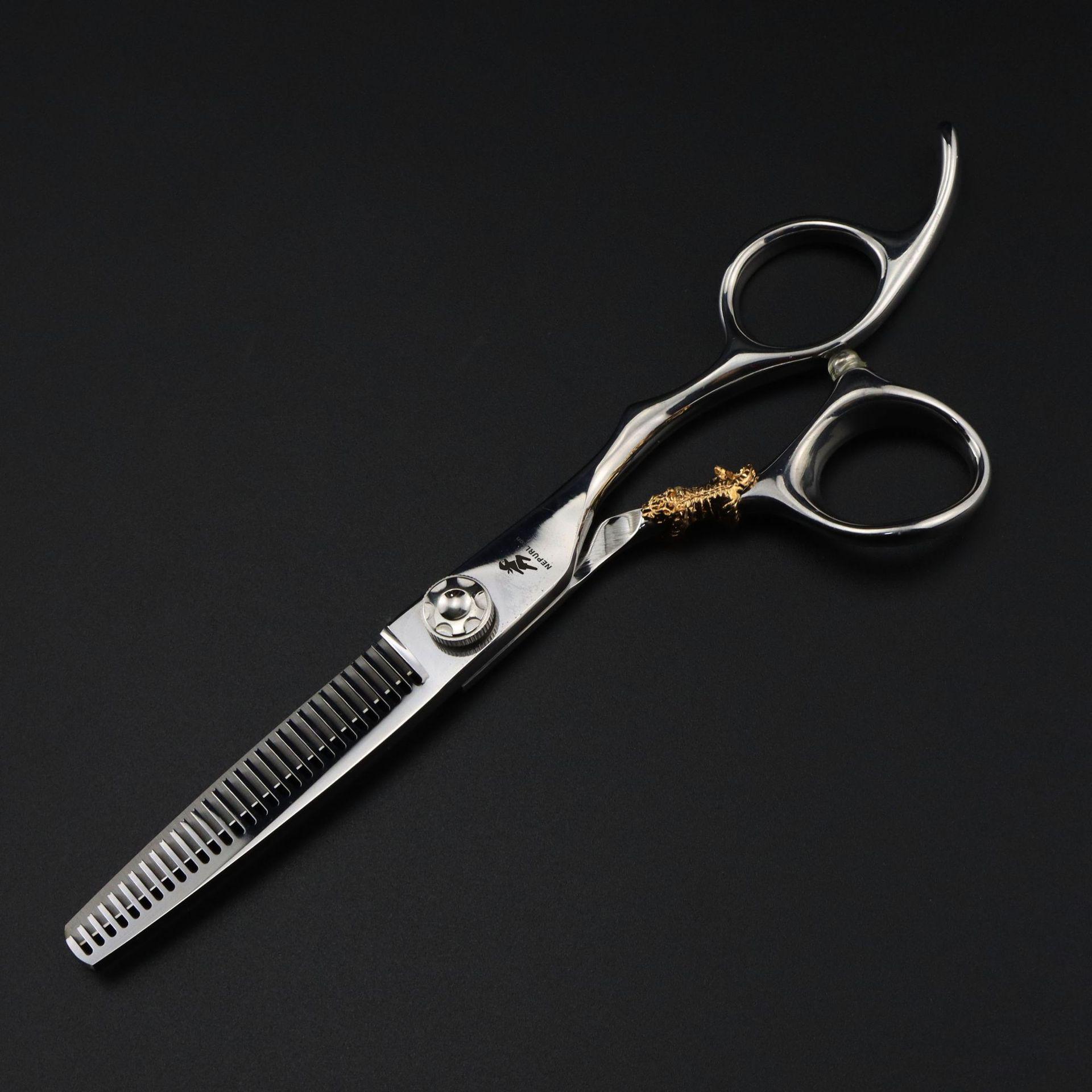 6.0-Inch Black Napson Golden Tiger Hairdressing & Thinning Barber Scissors