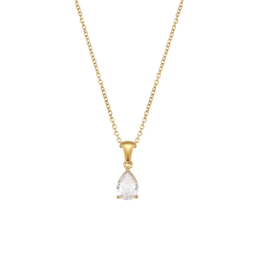 E.B.belle Summer Colorful Crystal Necklace Stainless Steel Gold Plated Waterproof Waterdrop Pendant Necklace For Wedding