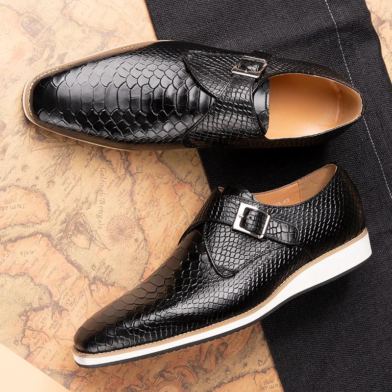 Fashion High Quality Men's Casual Shoes Handmade Genuine Leather Breathable Shoe Men Leather Fashion Buckle Monk Strap Casual Sneakers