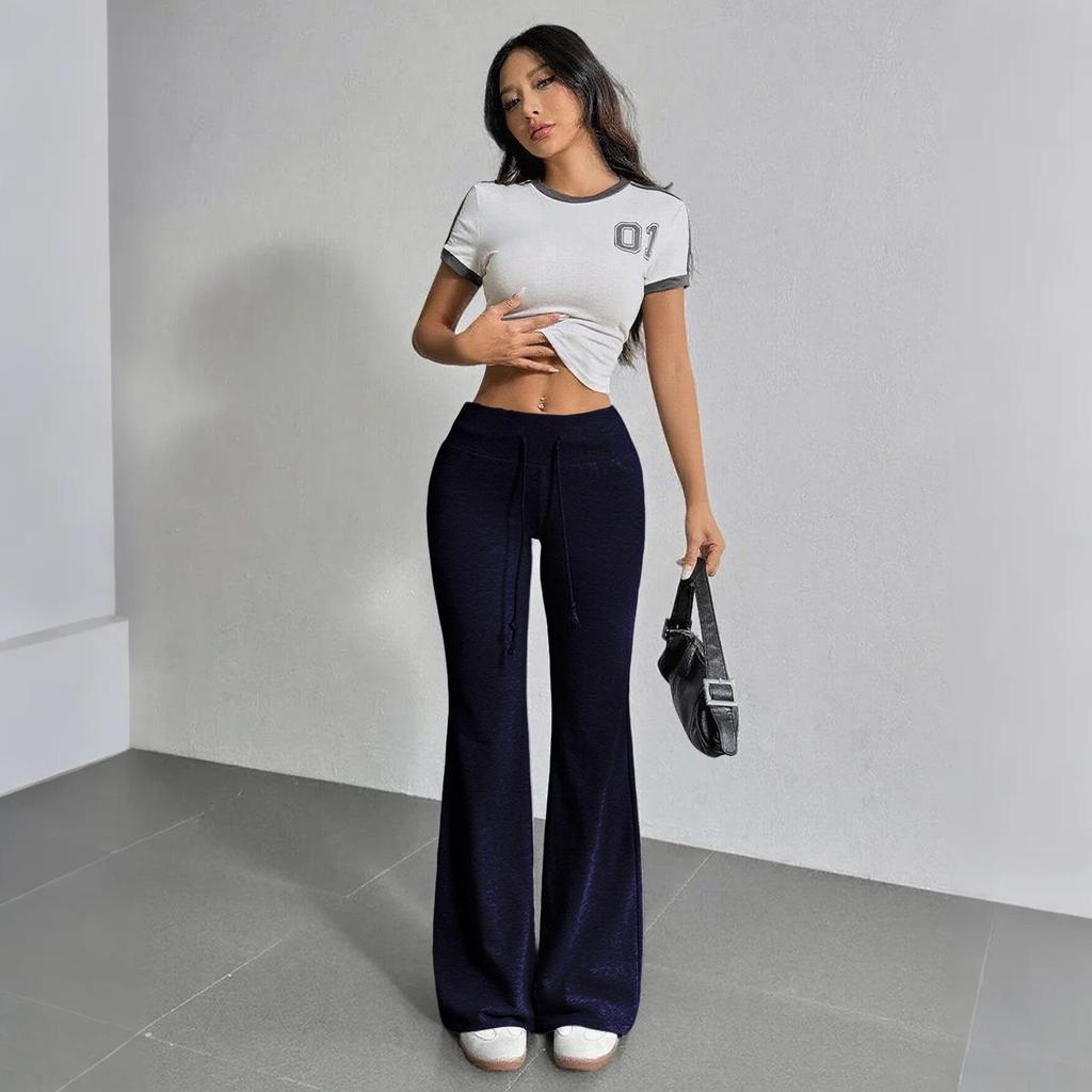 2025 Autumn European & American Women's High Waist Drawstring Flare Pants
