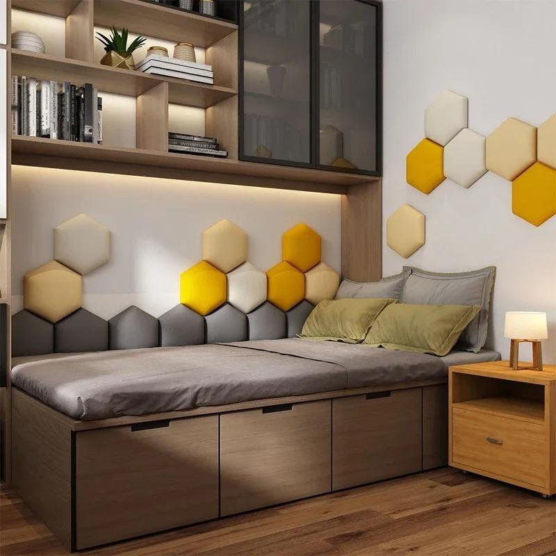 1PC Hexagon Adhesive Bed Headboard Nordic Style Room Decor Head Board Wall Panel