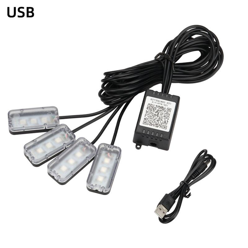 

4PCS Car Atmosphere Led Foot Light USB Lighter Car environment decorative lights Auto Interior Ambient Lamps with APP control