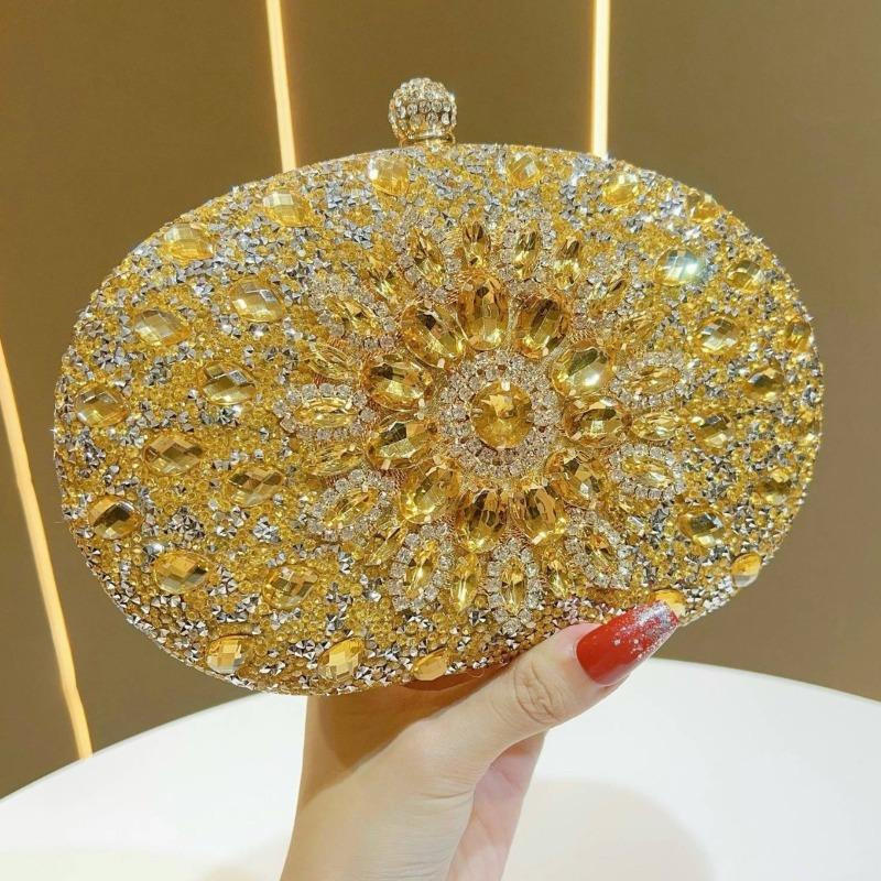 Rhinestone Sunflower Dress Banquet Bag Luxury Celebrity Temperament Versatile Diamond Oblique Span Small Handbag Full of Diamonds