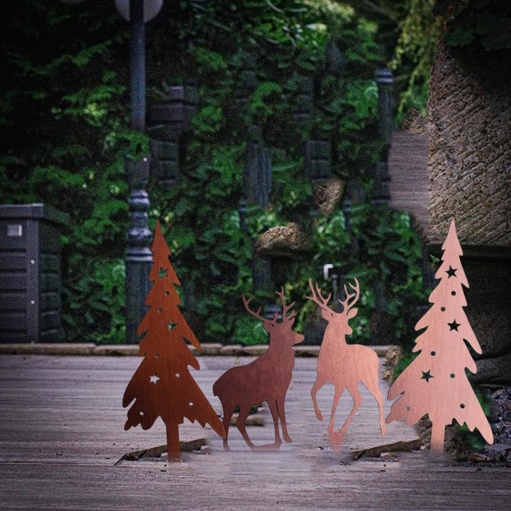 Rost Kunst Outdoor Weihnachtsdekorationsset Mit Bäumen Und Hirschen 4 Stück