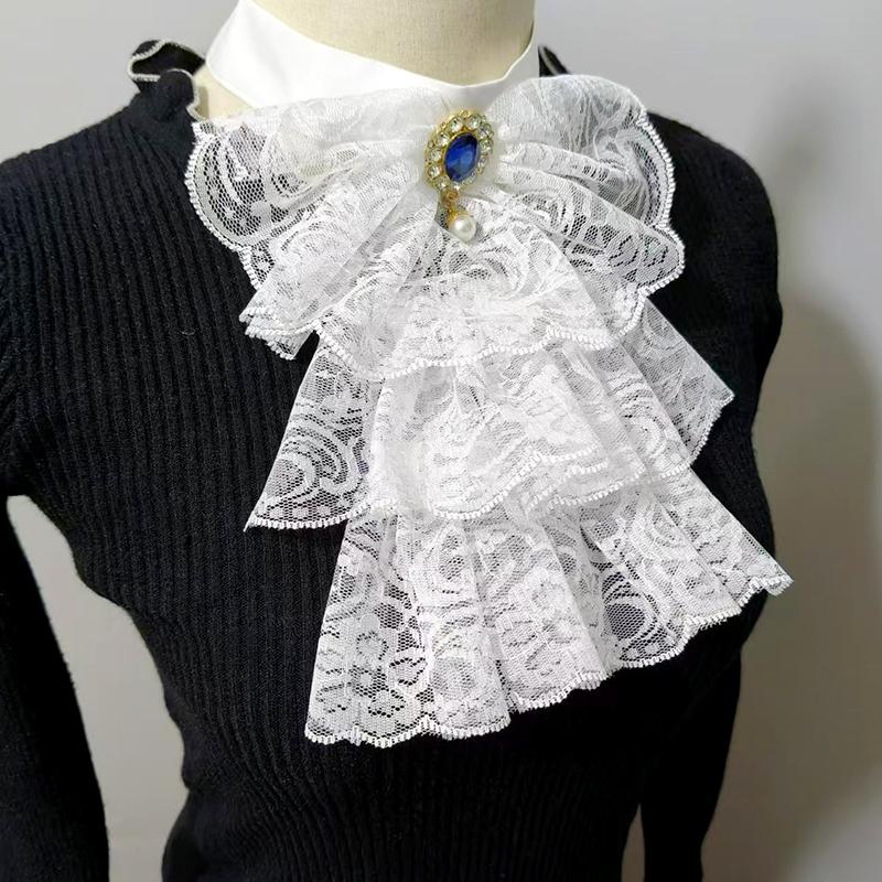1Pc Small Collar With Gemstone Scarf Elegant Palace Ralph Collar Vintage Lace Decorative Collar Fake Collar Palace Lapel