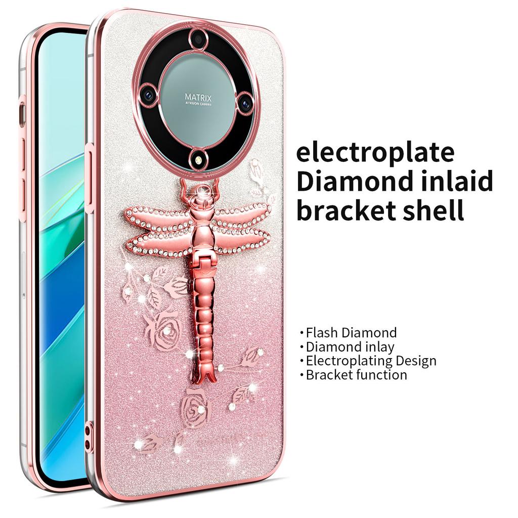 KADEM Case For Honor X40 5G/X9a 5G/Magic5 Lite 5G Dragonfly Kickstand TPU Flowers Glitter Phone Cover