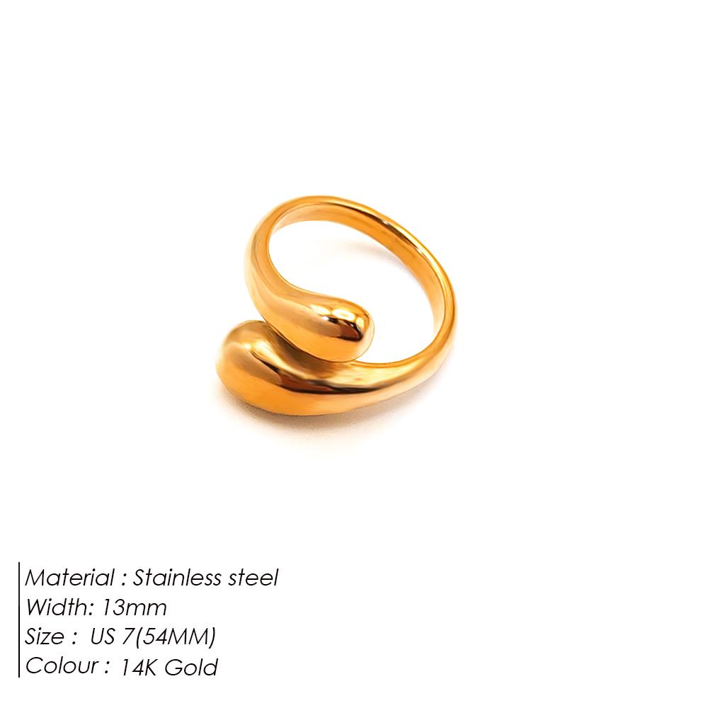 eManco Double Opening Ring Glossy Feather Design Ring  Stainless Steel Women's Fashion Jewelry