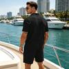 Men's Summer Beach Outfits 2 Pcs Jacquard Knit Lounge Short Sleeve Shirts and Shorts Vacation Texture Sets