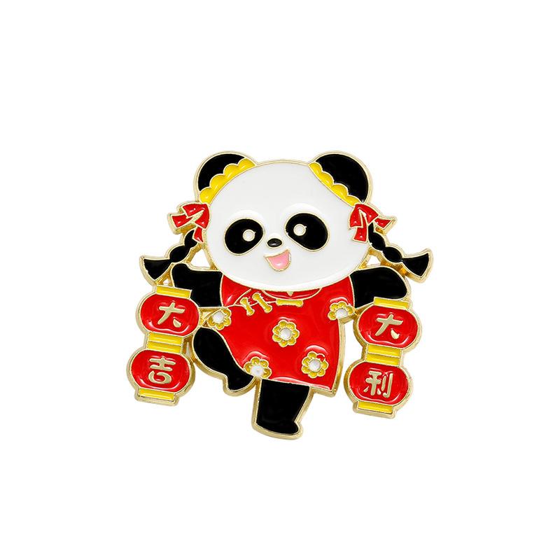 Zinc Alloy Enamel Dropping Brooch, Cute Cartoon Lucky Panda Snake Pattern 2025 Year of the Snake, New Year Festival Decorative Lapel Pin Badge