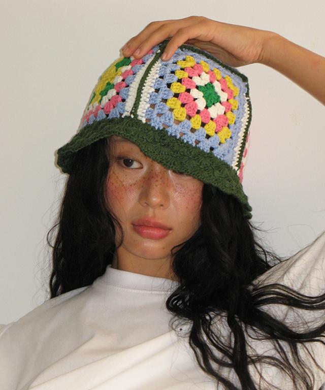 RONRON [Rrxvv] Crochet Handmade Bucket Hat Green