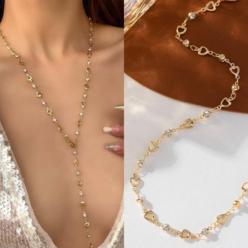 Fashion Luxury Crystal Zircon Necklace For Women Shiny Rhinestone Long Tassel Choker Bohemian Statement Jewelry Gifts For Party
