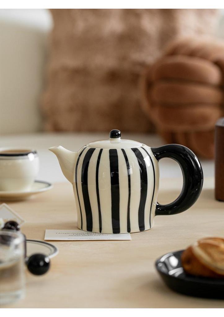 Striped Ceramic Water Cup & Teapot Set for Living Room and Afternoon Tea