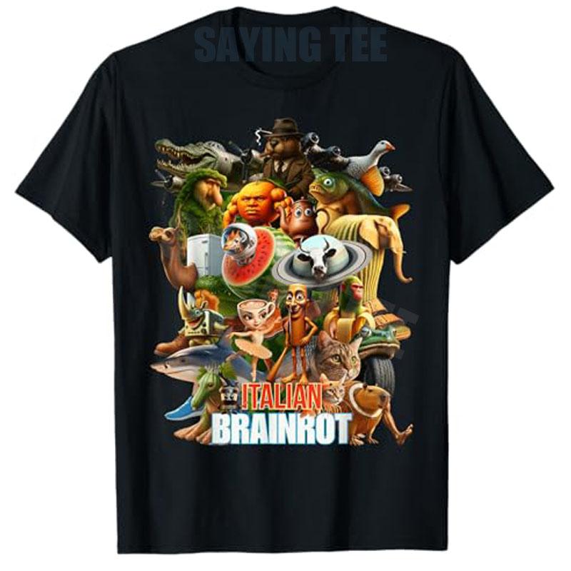 Italian Brainrot Viral Meme Collage Gen Z TShirt Y2k Bootleg Mashups Graphic Outfit AI Creatures Art Aesthetic Clothes Novelty