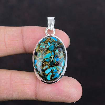 Copper Chrysocolla Pendant Natural Gemstone Jewelry 925 Sterling Silver Pendant Handmade Dainty Pendant Healing Stone Jewelry Gifts For Wife
