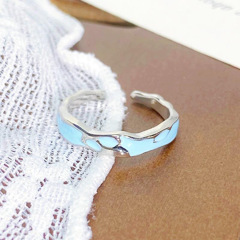 Geometric Lines Dripping Enamel Open Ring Niche Design Stacked Wearing Fashion Trend Personalized Ring Women Adjustable opening