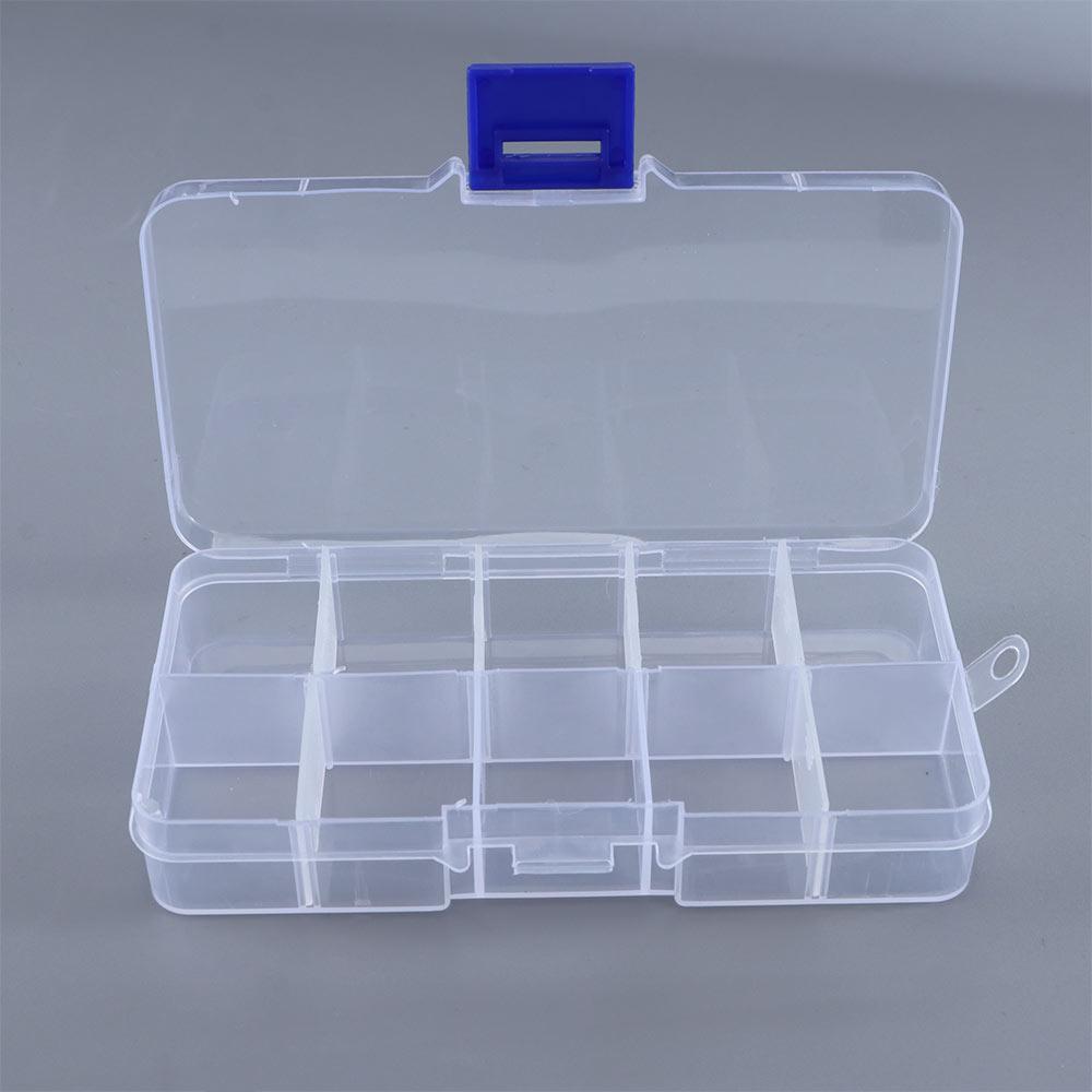 Transparent Square Detachable Plastic Fishing Box 10 Compartments Fishing Tackle Box Storage Box