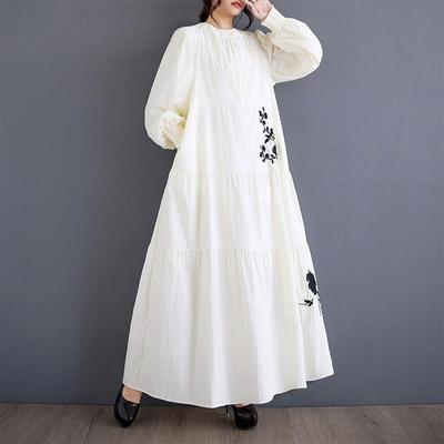Μακρυμάνικο Plus size vintage κέντημα Floral νέο σε γυναικεία φορέματα casual φαρδύ ανοιξιάτικο φθινοπωρινό φόρεμα