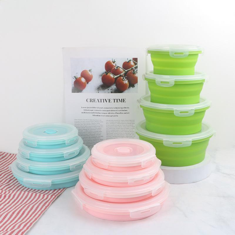 

Складная силиконовая коробка для завтрака: Портативный, складной ланч-бокс для сохранения свежести 350ml зелёный