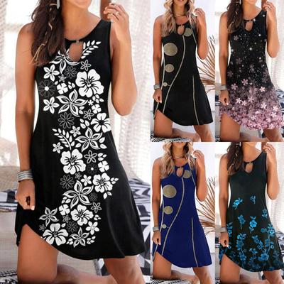Mode Frauen Sommer Print Aushöhlen Ärmellose Lose Mid Kleider