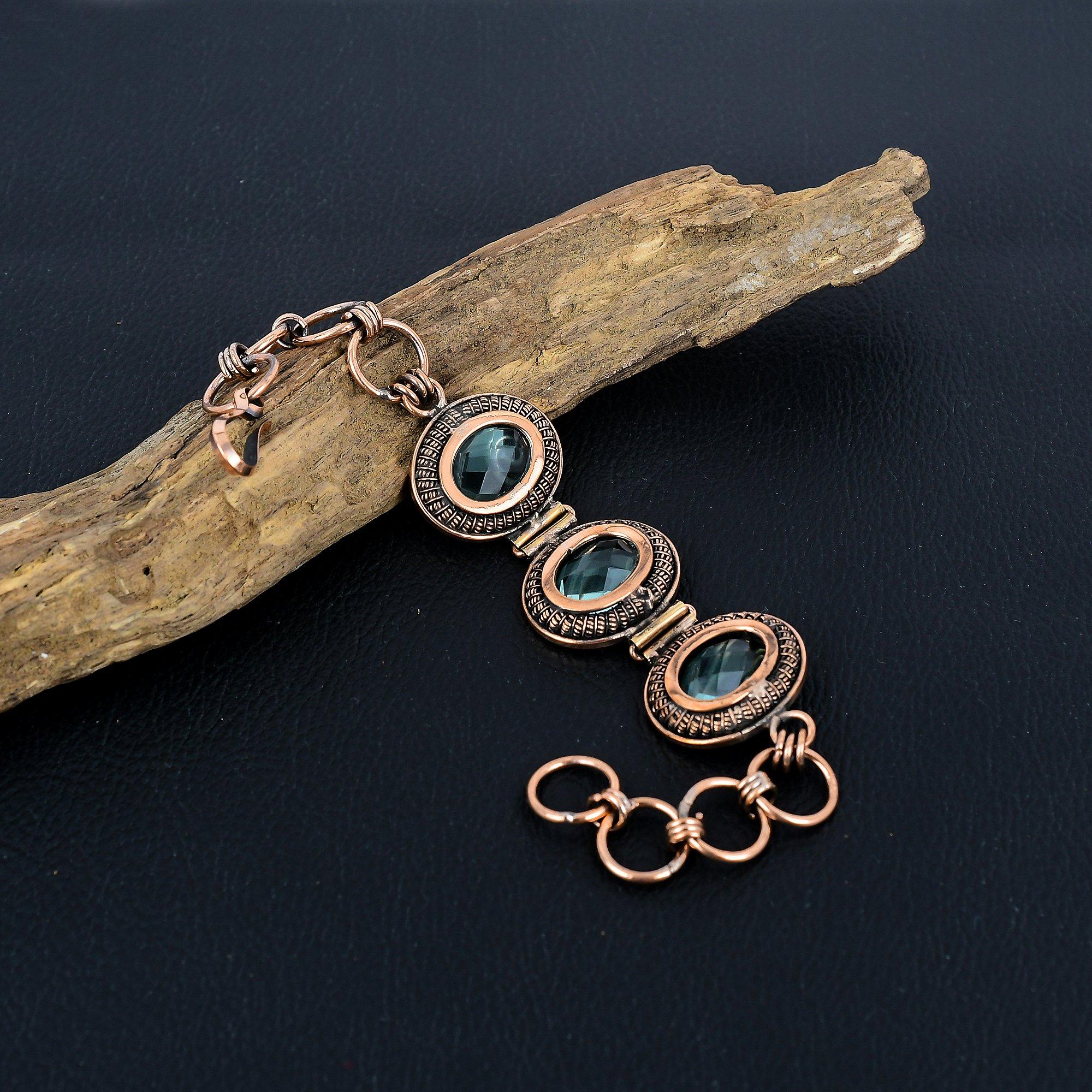 

Браслет из швейцарского голубого топаза, ювелирное изделие, обернутое медной проволокой 999 пробы, браслет из драгоценного камня с регулируемой цепочкой, подарок для нее, изящное украшение ручной работы